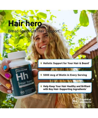 Essential Elements Hair Hero - Broad-Spectrum Hair Formula - 5000mcg Biotin - Healthy Hair, Skin, and Nails - 30 Day Supply (2-Pack) - Buy Online on GoSupps.com