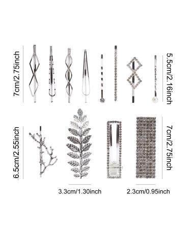 12 Pack Silver Vintage Geometric Hair Clips for Wedding Party - Retro Metal Pearl Crystal Rhinestone Branch Leaf Snap Barrettes & Bobby Pins - Bridal Accessory - Buy Online on GoSupps.com
