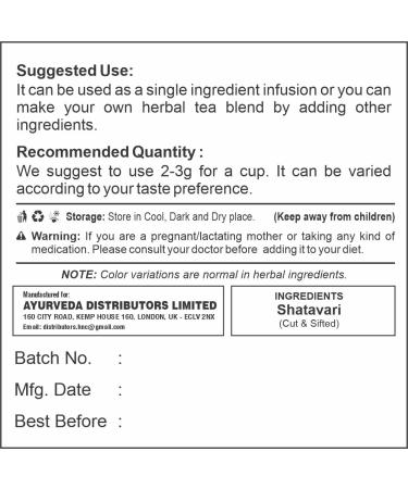 H&C Shatavari (Cut and Sifted) 100g Pack - Herbal Tea Ingredient | Loose Tea 100g - Buy Online on GoSupps.com