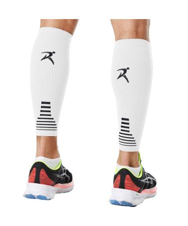 Rymora Calf Compression Sleeves for Women & Men - Support Leg Sleeves Legs Pain Relief Footless Socks for Fitness Running and Shin Splints Support White (One Pair) L