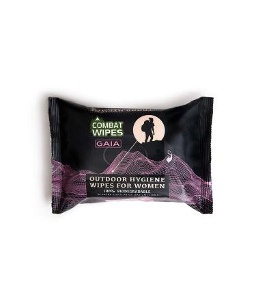 Combat Wipes Gaia - Feminine Hygiene Outdoor Wet Wipes - Extra Thick, Ultralight, Biodegradable, pH Balanced Body & Hand Cleansing Cloths for Women w/Aloe (1 Pack, 25 Wipes Total) 25 Count (Pack of 1)