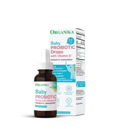 Organika Baby Probiotic Drops with Vitamin D- Soothe Colic  Reduce Fussing  Aid in Growth and Development- 7.5 ml