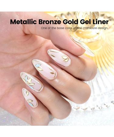 RARJSM Metallic Nail Art Gel Liner Bronze Gold Mirror Chrome 3D Effect 8ml Build in Thin Brush Metal Painting Drawing Striper Thin Brush Gel Polish Soak off UV LED Curing Requires for Home Salon Mirror Bronze Gold - Buy Online on GoSupps.com