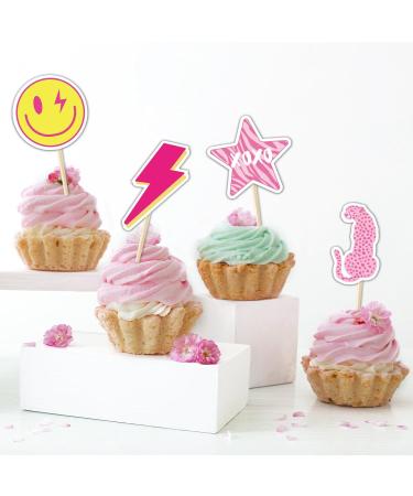 Whaline 40Pcs Preppy Pink Party Cupcake Toppers 10 Designs Paper Cake Decor Cute Cupcake Picks for Y2K Bachelorette Birthday Party Supplies Photo Booth Props - Buy Online on GoSupps.com