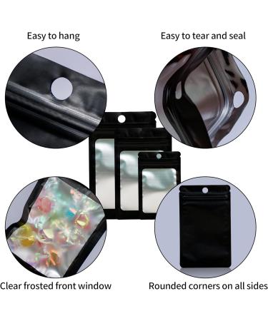300 Pack 3 Sizes Resealable Mylar Holographic Ziplock Bags Food Storage Smell Proof Bags with Front Window Packaging Pouch for Cookies Sample Jewelry Snack (Black 3 x 4.7 inch 4 x 6 inch 4.7 x 7.9 inch) - Buy Online on GoSupps.com