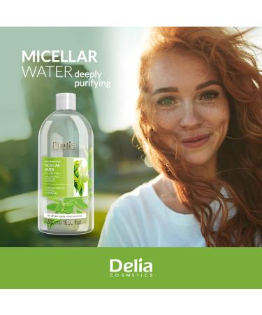 Delia Cosmetics - Purifying Micellar Water - Facial Cleanser with Green Tea Extract and Avocado Oil - Deep Cleansing Refreshing - Reduces Sebum Production - 500 ml - Buy Online on GoSupps.com