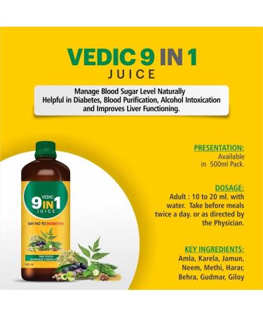 NN Vedic 9 in 1 Sugar Control Juice Sugar Level Balance Type 1 & 2 Glucose Regulator Insulin Management Neem Jamun Gudmar Diabetes Care Juice - 500ml - Buy Online on GoSupps.com