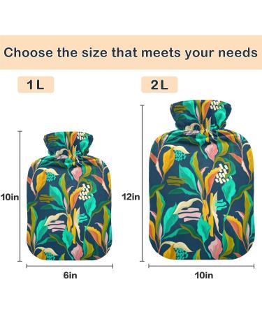 NAANLE Tropical Leaves Hot Water Bottle - 1L Transparent Heat Bottle for Back Pain Relief & Cold Therapy | Ideal Hand/Foot Warmer - Buy Online on GoSupps.com