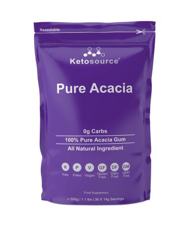 Ketosource Pure Acacia Fibre | 0g Carbs | Zero Calories | Supports Fasting & Ketogenic Diet | Prebioitic Soluble Fibre Supplement | 500g Pouch 36 Servings (Pack of 1)