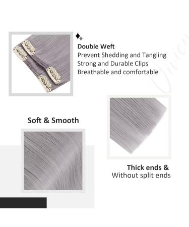 Vivien Silver Clip-In Extensions | Real Hair 55cm 135g - Smooth Gray Extensions for Volume | 22 Inch Clip-In Hair Perfect for All Styles - Buy Online on GoSupps.com