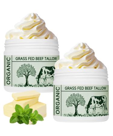 Beef Tallow Beef Tallow for Skin Tallow Face Moisturizer 2 Packs Unscented Beef Tallow Blam Grass Fed Whipped Tallow Face Cream Nourishing Soothing Moisturizer Body Lotion Skin Care 1.7 FI Oz (Pack of 2)