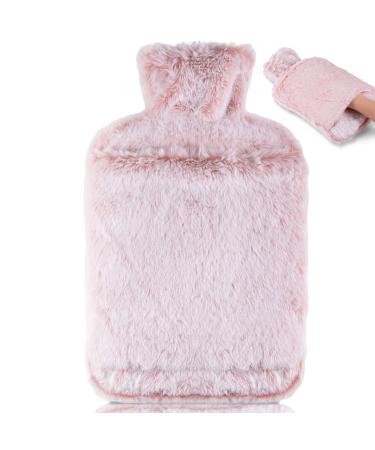 Bolei hot water bottle with soft cover-exhaustion-proof 2l large heat bottles with kangaroo pocket natural rubber +bed bottle fluffy hand warmer for children & adults pain relief (pink)