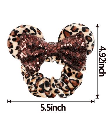 Leopard Mouse Ears Velvet Scrunchies with Sequin Bows - 4 Pack Hair Accessories for Women, Girls, Adults & Kids - Buy Online on GoSupps.com