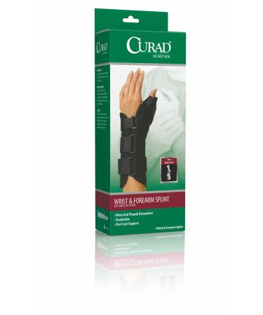 Medline Wrist/Forearm Splint with Abducted Thumb 8 Inch Long Right Arm XS (5-6.5 Inch Wrist) Plush Foam with Nylon Outer Adjustable Compression Black 1 Each