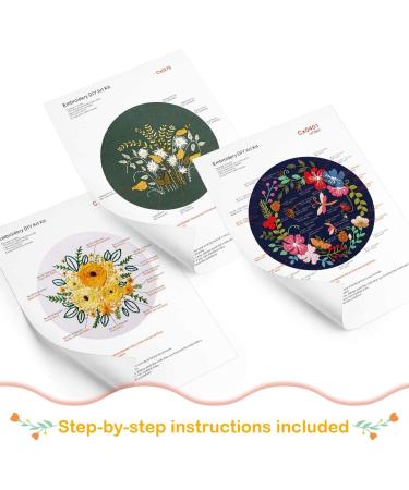 Mocoosy 3 Pack Embroidery Starter Kit for Beginners - Cross Stitch Sets with Pattern, Instructions, Fabric, Hoops, and Threads - Buy Online on GoSupps.com