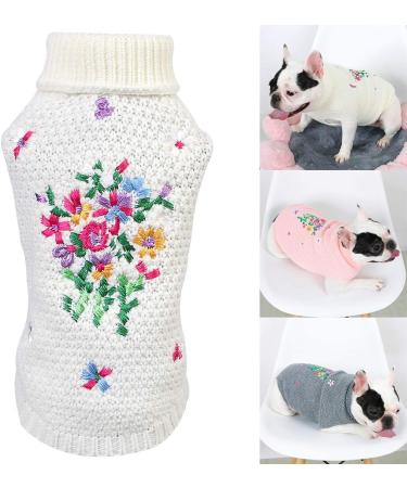 Petyoung Dog Sweater with Flower Embroidery - Soft Winter Clothing for Small & Medium Dogs - Warm Beige Sweater for Puppies - Buy Online on GoSupps.com