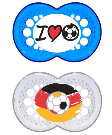MAM Original Silicon Schnuller "Football" collection in the 2 Set tooth-friendly pacifier baby pacifier made of special MAM Skinsoft silicone with pacifier box 16+ months blue 16+ / silicone / day football
