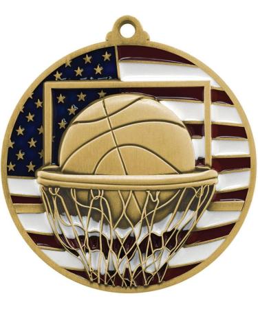 Patriotic Basketball Medal - 2.75 Wide Hoops Medallion with American Flag Ribbon - Buy Online on GoSupps.com