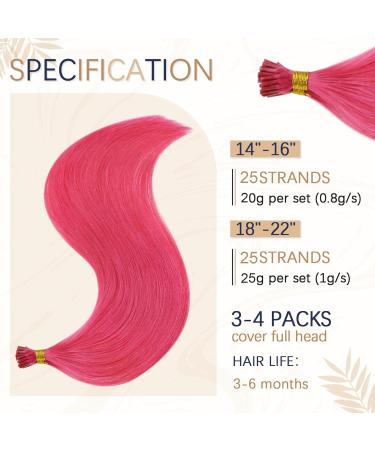 Runature Hot Pink Real Hair Bonding Extensions | I-Tip 45cm 18 Inch 25g | Quality Keratin Hair Recovery - Buy Online on GoSupps.com