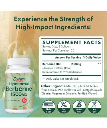 Liposomal Berberine HCL - Berberine 1500mg Activates AMPK High Bioavailability Berberines Supplement for Women and Men Supports Body Balance 60 Count (Pack of 1) - Buy Online on GoSupps.com