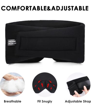 FRESHME Handmade Cotton Sleep Mask Blackout - Adjustable Soft Eye Cover for Women Men - Breathable Blindfold for Sleeping, Travel - Black - Buy Online on GoSupps.com