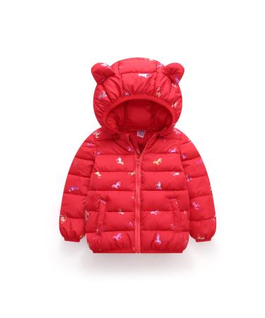 Hooded Coat for Kids Winter Jacket Toddler Padded Coat Warm Puffer Jacket Infant Waterproof and Lightweight Outwear Long Sleeve for Boys Girls 2-3 Years 2-3 Years Red