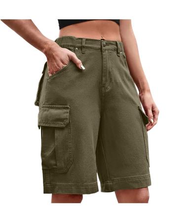 Cargo Shorts for Women, Multi-Pocket Hiking Shorts Zipper Up Bermuda Shorts High Waist Workout Shorts Athletic Shorts Large Coffee