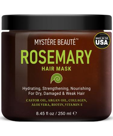 Rosemary Hair Treatment - with Collagen Biotin Argan Oil for Dry Damaged Curly Hair - Strengthening Deep Conditioner for Split Ends & Growth - 8.45 fl oz Rosemary Hair Mask