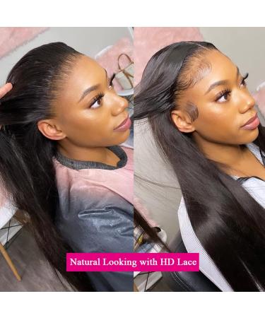 Iris Queen 13x4 HD Straight Lace Front Human Hair Wig 20 Inch - 180 Density, Pre Plucked with Baby Hair, 10A Transparent Lace, Bleached Knots - Natural Black for Black Women - Buy Online on GoSupps.com