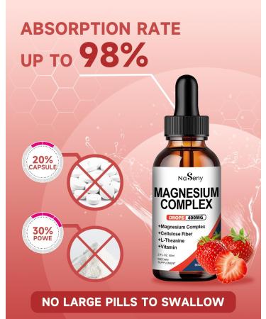 Magnesium Glycinate Liquid 400mg High Absorption Magnesium Complex supplemen with Vitamin B6 D C to Support Sleep Muscle Nerve Health Non-GMO Gluten Free Vegan (2 Fl Oz/Strawberry) Strawberry 2 Fl Oz (Pack of 1) - Buy Online on GoSupps.com