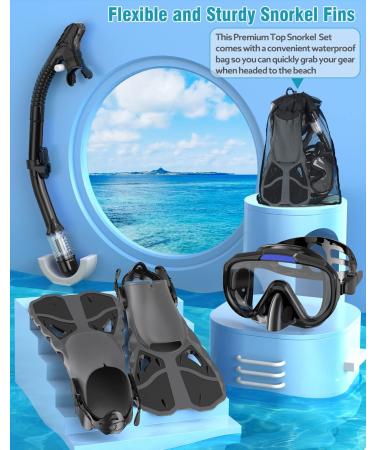 Vengreedo Snorkel Set with Fins for Adults - Dry Top Snorkel Mask, Travel Bag Included - Ideal for Snorkeling, Diving, Swimming - S/M Black - Buy Online on GoSupps.com