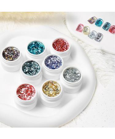 Saluaqui Reflective Metallic Shining Sequins Nail Gel Polish Set 8 Colors Glitter Professional Sparkly Effect Sequins Nail Gelfor Special Occasions Parties Everyday Look - Buy Online on GoSupps.com