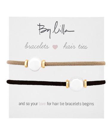 By Lilla Halo Ponytails Ponytails Hair Ties and Bracelets - Set of 3 Hair Tie Bracelets - Hair Ties for Women - No Crease Hair Ponytails & Women s Bracelets Gold (Black/Starfish) Set of 2 Gold (Black/Starfish)
