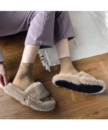 Ladies Outdoor Slippers Fur Slippers Woman Shoes Comfortable Ultra-Soft Vogue Ladies Flip Flops Flat-Soled Outdoor Anti-Skid Rubber Sole Casual Plush Shoes Furry Indoor Slides (B 25CM) (A 25CM) - Buy Online on GoSupps.com