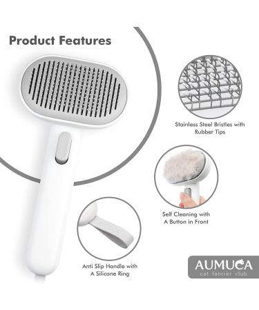 Aumuca Cat Grooming Brush for Shedding - Long/Short Haired Indoor Cats - Removes Mats, Tangles, Loose Fur - White - Buy Online on GoSupps.com