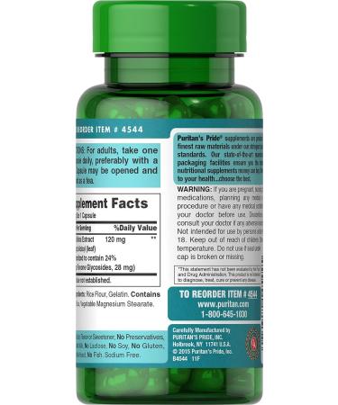 Puritan's Pride Ginkgo Biloba Standardized Extract 120 mg-100 Capsules - Buy Online on GoSupps.com