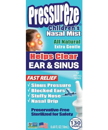 Pressureze Kids All-Natural Sterile Nasal Spray - Fast Relief for Sinus Allergies & Congestion | 130 Sprays - 18ml/0.6fl oz (1 Pack) - Buy Online on GoSupps.com
