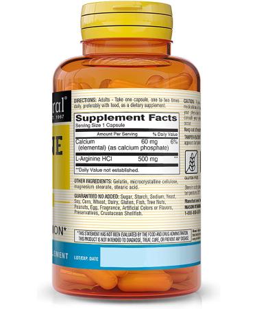 Mason Natural L-Arginine 500 mg - 60 Capsules | Heart Health & Performance Support - Buy Online on GoSupps.com