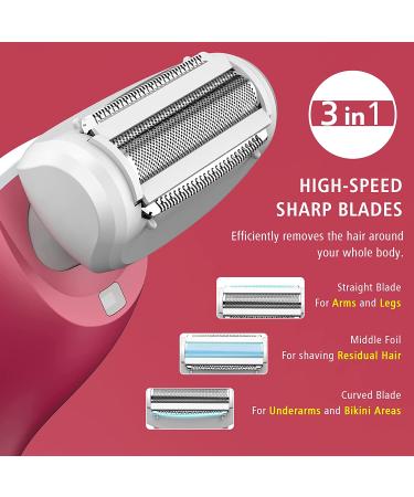 RenFox Electric Shaver for Women with LED Light - Rechargeable Body Hair Removal Razor for Legs, Underarms, and Bikini Area - Painless 3-Blades Wet/Dry Use - Red - Buy Online on GoSupps.com