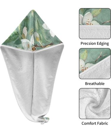 Super Absorbent White Flower Green Leaf Hair Towel 2 Pack | Quick Dry Hair Turbans for Women & Girls - Buy Online on GoSupps.com
