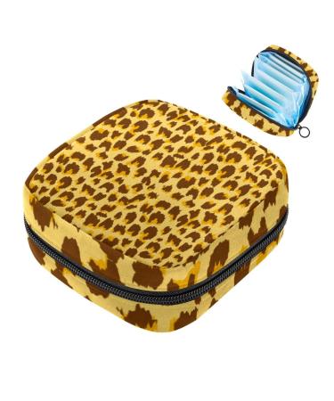 Storage bags for women's bandages leopard pattern large menstrual cup cylinder pocket with zipper periodic inserts bags panty lores tampons for girls and women yellow multicolored 02