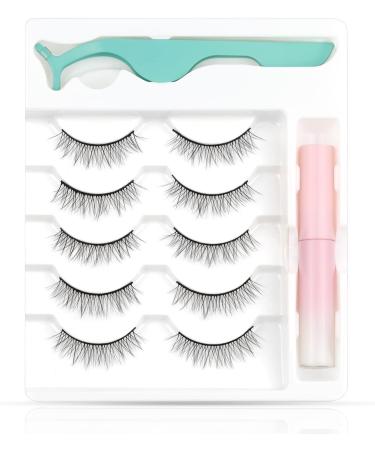 EMEDA 5 Pair Natural Look Eyelashes Kit with Glue, Tweezers & Applicator - 3D Short False Lashes for a Natural Look - Buy Online on GoSupps.com