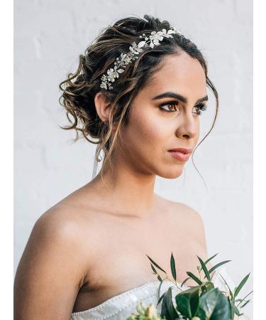 SWEETV Silver Flower-Leaf Bridal Headband | Crystal Wedding Hair Piece for Bride and Flower Girl - Buy Online on GoSupps.com