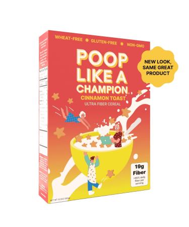 Poop Like A Champion High Fiber Cereal - Cinnamon Toast Flavor | Keto Friendly Low Carb Gluten Free & Healthy Cereal | Breakfast Essentials with Soluble Fiber, Insoluble Fiber & Psyllium Husk Powder cinnamon toast 11.3 Ounce (Pack of 1)