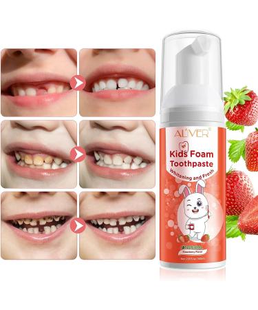 Foam Kids Toddler Toothpaste | Anti-Cavity Mousse | Fluoride-Free U-Shaped Toothbrush | Soda Strawberry Flavor - Ages 3 and Up - Buy Online on GoSupps.com