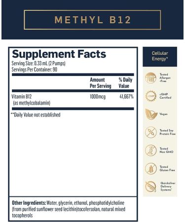 Quicksilver Scientific Methyl B12-1000mcg | Methylcobalamin B12 Liquid with Nano Technology | Energy Supplement (30ml) - Buy Online on GoSupps.com