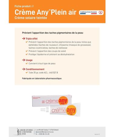 SORIFA - Pack of 24 - ANY PLEIN AIR Tinted cream with sun protection - Face - Brown spots freckles aging scars pregnancy mask - Tube 25 gr. - Buy Online on GoSupps.com