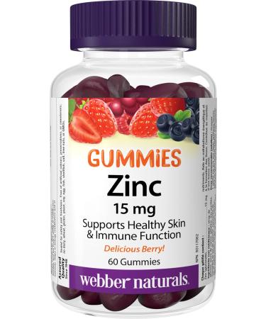 Webber Naturals Zinc Gluconate Gummy 15 mg 60 Gummies For Healthy Skin and Immune Support