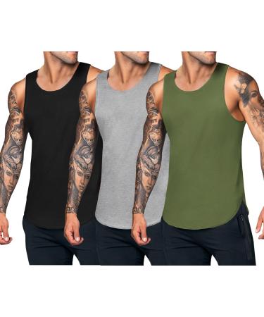 Coofandy men's tank top 3 Pack fitness tankshirt sleek training workout armpit shirt summer undershirt functional shirt running shirt xl black/gray/army greenen