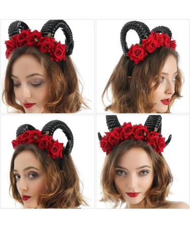 FRCOLOR Horn Flower Headband Headpiece Rose Flower Hair Hoop Headband Mexican Floral Headband Black Halloween Headband for Women Girls(Red) - Buy Online on GoSupps.com